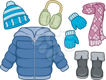 Illustration of Different Items Commonly Worn on Winter