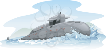 Illustration of a Submarine Partially Submerged