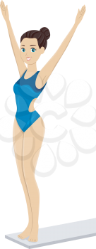 Illustration of a Teen Girl in her Swimsuit on a Diving Board