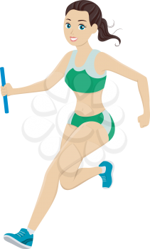 Illustration of a Teen Girl Running in a Relay Race