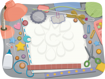 Illustration of a Study Table with Scrapbooking Materials Scattered All Around