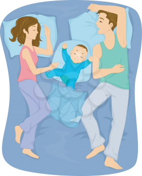 Illustration of a Family Sleeping Together in the Bed