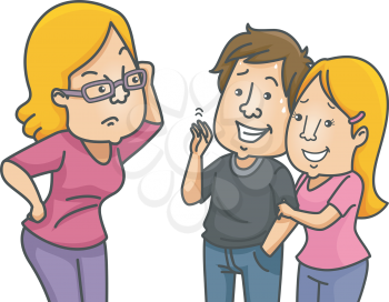 Illustration of a Young Daughter Introducing Her Boyfriend to Her Mother