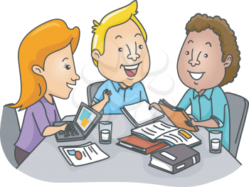 Illustration of a Group of College Students Studying Together