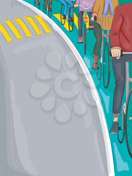Illustration of Cyclists Following a Bike Lane