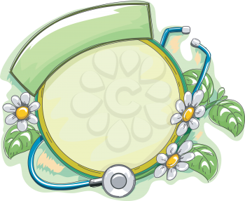 Frame Illustration Featuring Herbal Plants Wrapped Around a Stethoscope