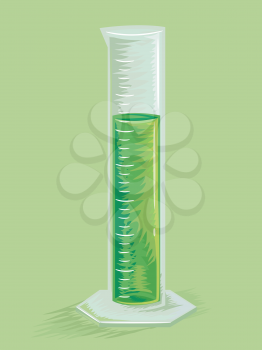 Illustration of a Graduated Cylinder Filled with a Green Liquid