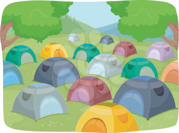Illustration of a Summer Campsite Filled with Tents