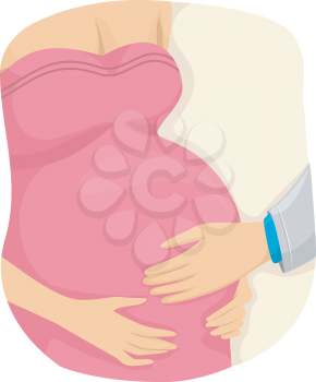 Illustration of a Pregnant Girl with a Doctor hands on her belly