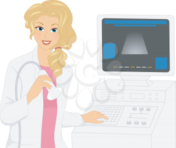 Illustration of a Girl holding a Transducer Probe of an Ultrasound Machine