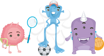 Illustration of Cute Little Aliens Playing Sports