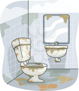 Illustration of a Dirty Toilet Covered in Grime