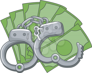 Illustration of a Pair of Handcuffs Sitting on Top a Pile of Money