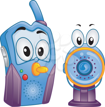 Mascot Illustration of a Digital and Video Baby Monitor