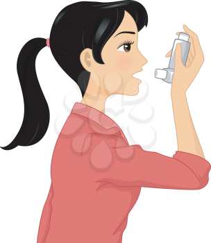 Illustration of a Girl Directing the Nozzle of an Inhaler Towards Her Mouth