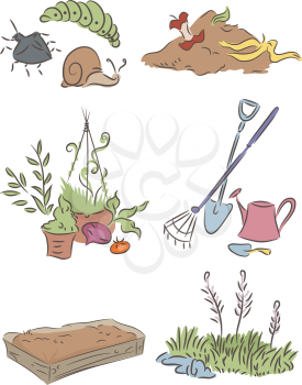 Illustration Set Featuring Things Commonly Associated with Gardening