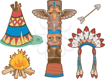 Illustration Set Featuring Things Commonly Associated with Native Americans