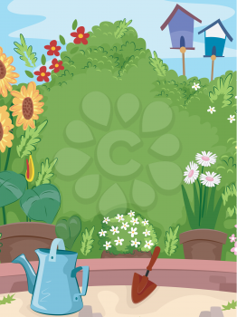 Background Illustration of a Garden Thriving with Flowers