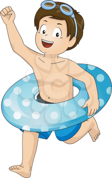 Illustration of a Little Boy with a Floater Around His Waist Running Excitedly