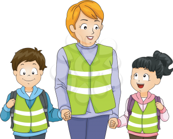 Illustration of a Teacher Taking Her Students on a Walking Bus Walk