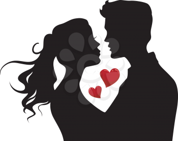 Illustration of the Silhouette of a Couple About to Kiss