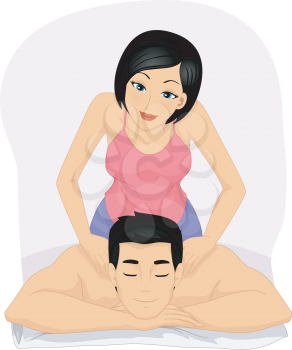 Illustration of a Woman Giving Her Partner a Massage
