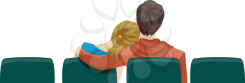 Back View Illustration of a Young Couple on a Movie Date
