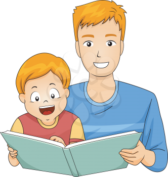 Illustration of a Father Reading a Storybook to His Son