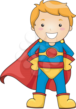 Illustration of a Little Boy Dressed as a Superhero Striking a Pose