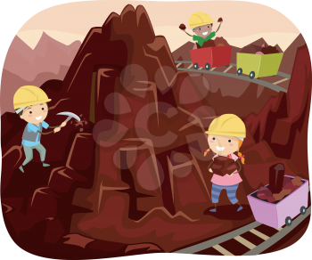 Stickman Illustration of Kids Mining Chocolates from a Chocolate Mountain