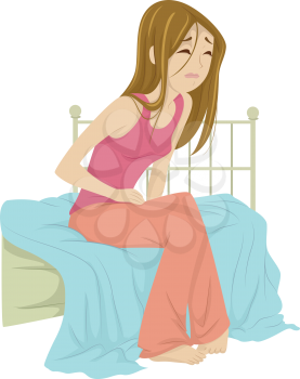 Illustration of a Teenage Girl Crouching Because of Menstrual Pains