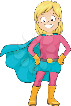 Illustration of a Little Girl Dressed as a Caped Superheroine