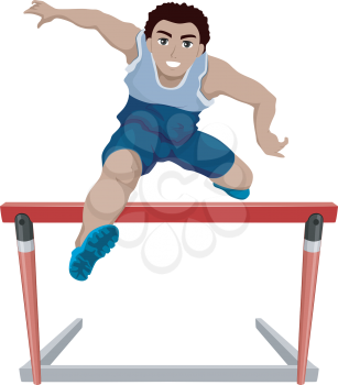 Illustration of a Teenage Athlete Jumping Over a Hurdle
