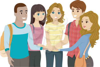 Illustration of a Teenage Group Putting Their Hands Together