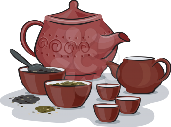 Illustration Featuring Traditional Chinese Tea Preparation