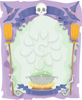 Illustration of a Halloween Frame with a Cauldron at the Center