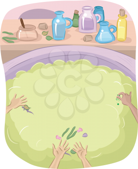 Illustration of Kids Mixing Different Ingredients in a Cauldron to Create a Potion