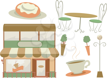 Illustration Featuring a Coffee Shop and Different Furniture Usually Found at a Cafe