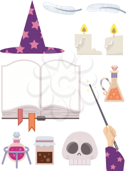 Grouped Illustration Featuring Wizardry Related Items