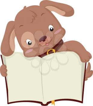 Illustration of a Cute Dog Holding an Open Book