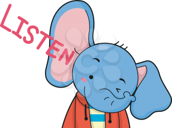 Illustration of a Cute Elephant Listening Intently