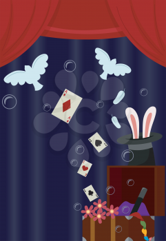 Illustration of Storage Chest Filled with Stage Props Used to Perform Magic Tricks