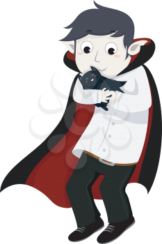 Illustration of a Vampire Embracing His Pet Bat