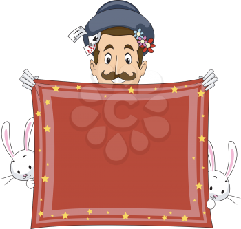 Illustration of a Magician Holding a Banner Made from a Handkerchief