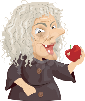 Illustration of a Scary Old Hag Holding a Shiny Apple