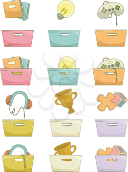 Grouped Illustration of Baskets Paired with Different Icons