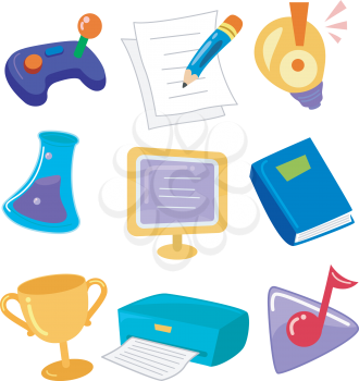 Grouped Illustration of Icons Related to Learning