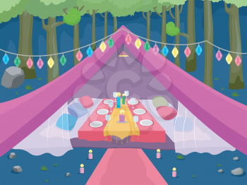 Illustration Featuring a Glamping Site Decorated with Fancy Lights