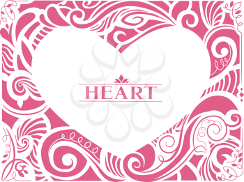 Illustration of a Vintage Heart Shaped Frame Decorated with Pink Swirls