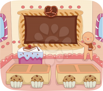 Illustration of a Gingerbread Man Teaching a Class Full of Pastries